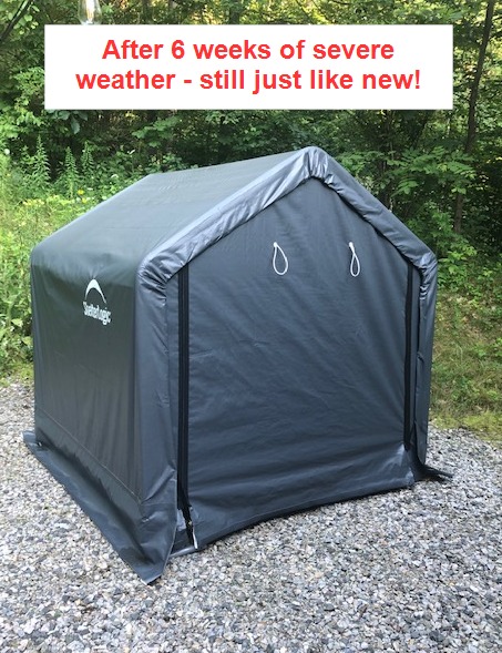 ShelterLogic 10' x 10' Shed-in-a-Box All Season Steel Metal Peak Roof Outdoor Storage Shed with Waterproof Cover and Heavy Duty Reusable Auger Anchors, Grey customer photo 2