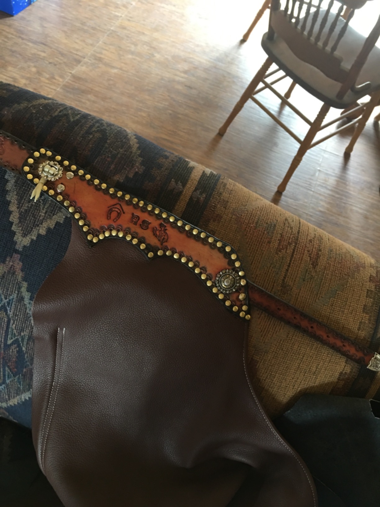 Weaver Leather Shotgun Full Grain Leather Work Chaps, Brown, Medium customer photo 1
