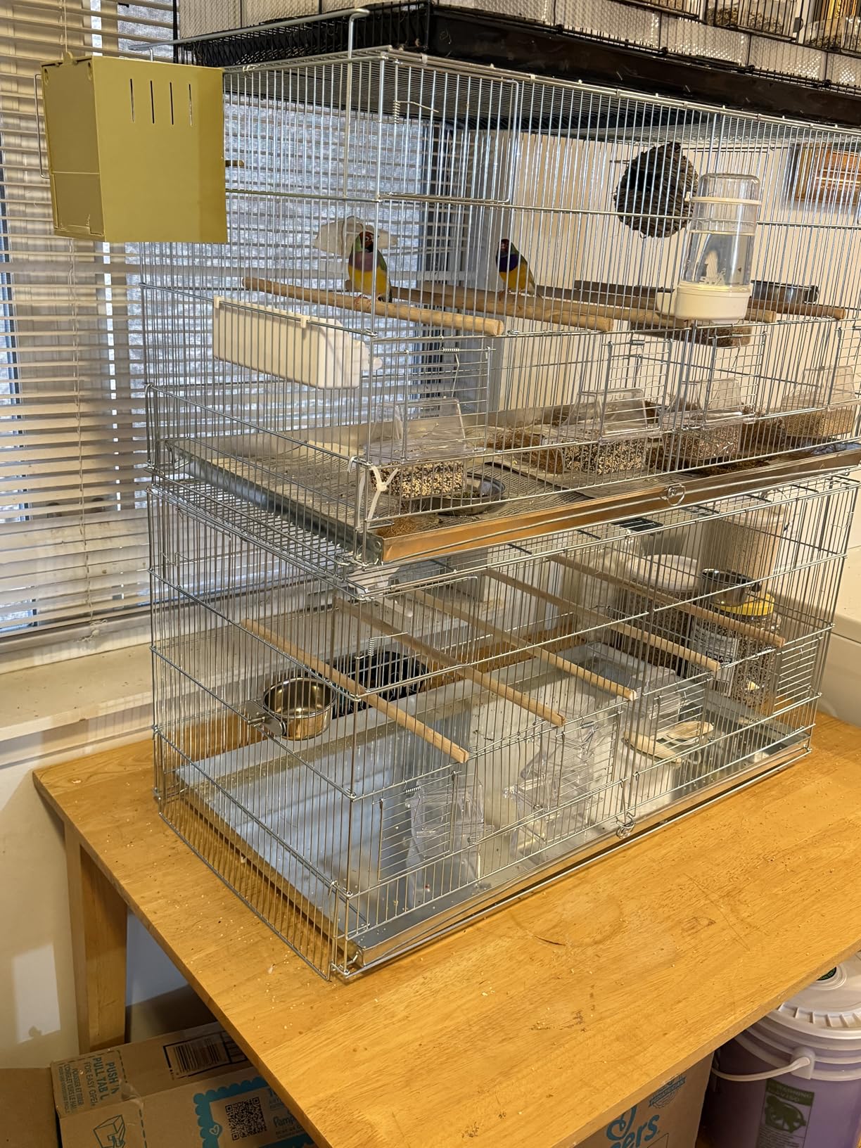 Combo: Large NO Rust Stainless Galvanized Stack and Lock Double Breeder Cage Bird Breeding Cage with Removable Center Divider Side Nest Box Doors Removable Rolling Stand customer photo 2