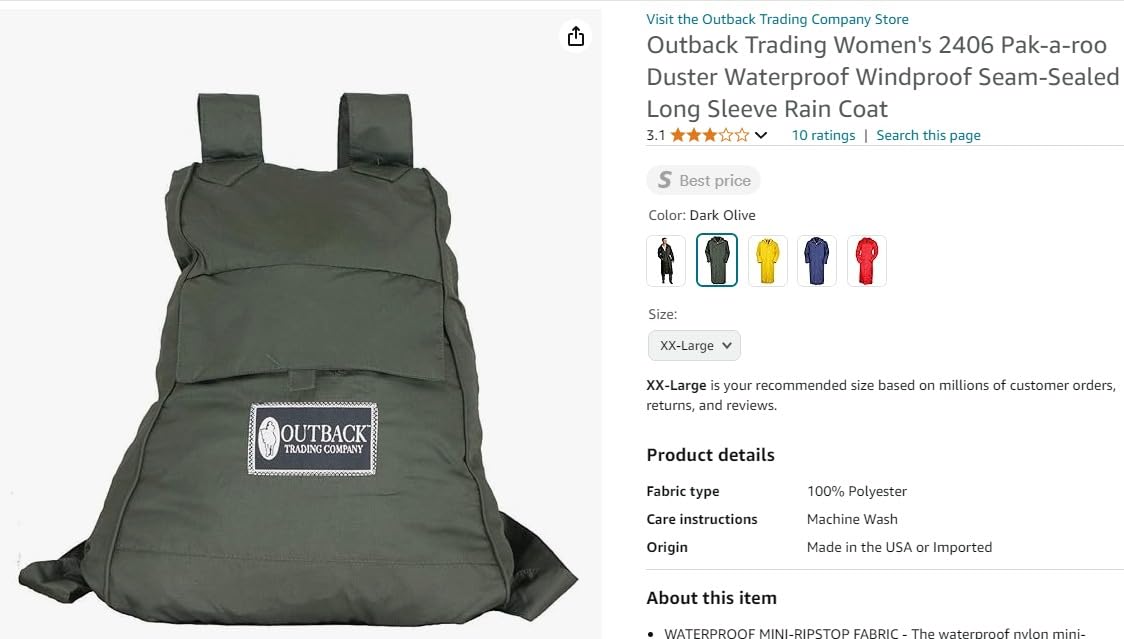 Outback Trading Unisex Pak-A-Roo Duster customer photo 1