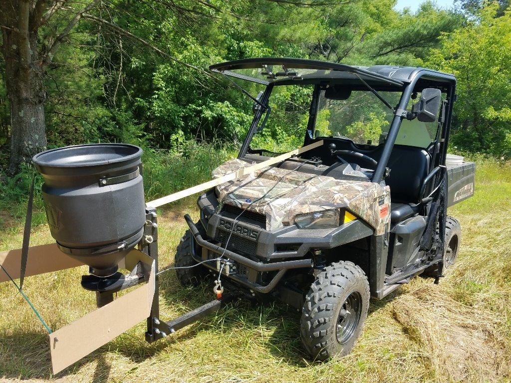 Buyers Products UTVS16 UTV/ATV Broadcast Spreader, 150 lb Capacity, Receiver Hitch Mount, for Salt, Grass, Seed, Fertilizer & Feed, Adjustable Flow Gate, 12V Motor, Poly Hopper w/ Lid customer photo 1