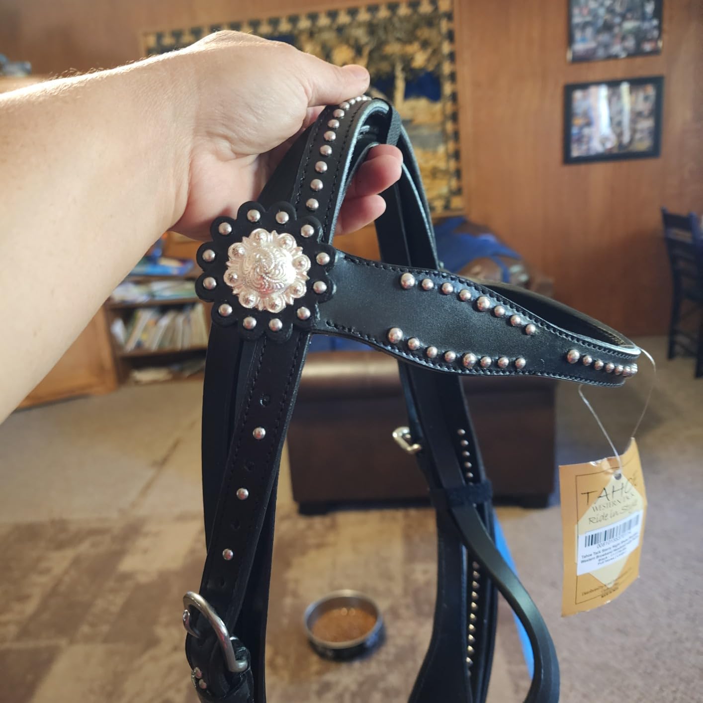 Tahoe Tack Leather Starry Night Studded Horse Headstall & Matching Reins, Black customer photo 1