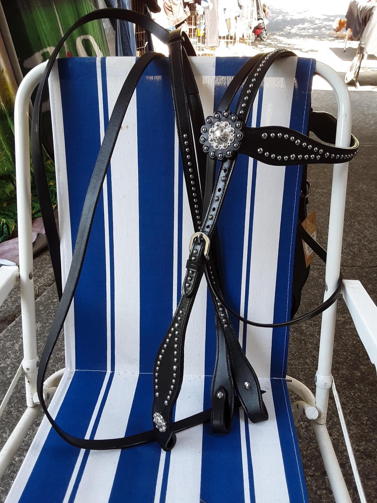 Tahoe Tack Leather Starry Night Studded Horse Headstall & Matching Reins, Black customer photo 2