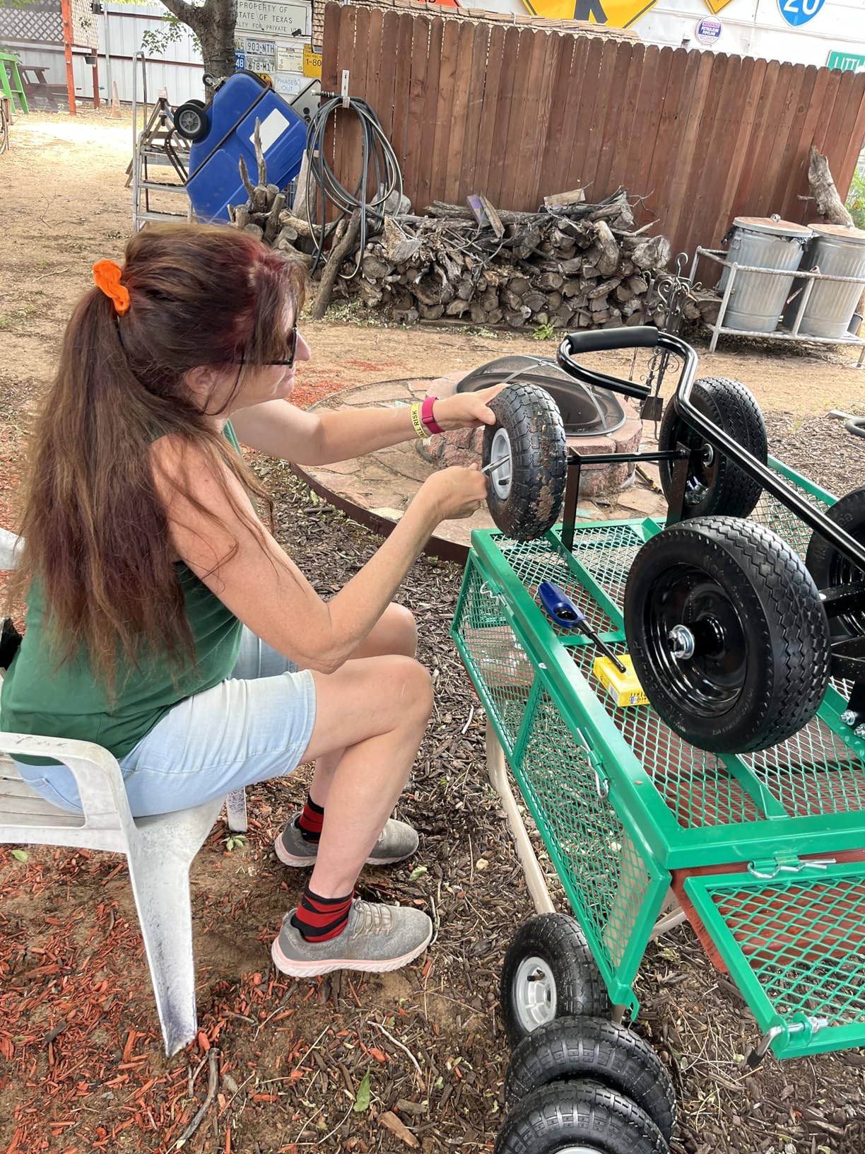 FDW Garden Cart Streel Heavy Duty 500 LBS Capacity,Utility Cart Wagon with Removable Sides and 180°Rotating Handle for Yard, Lawn and Garden Hauler (Green) customer photo 1