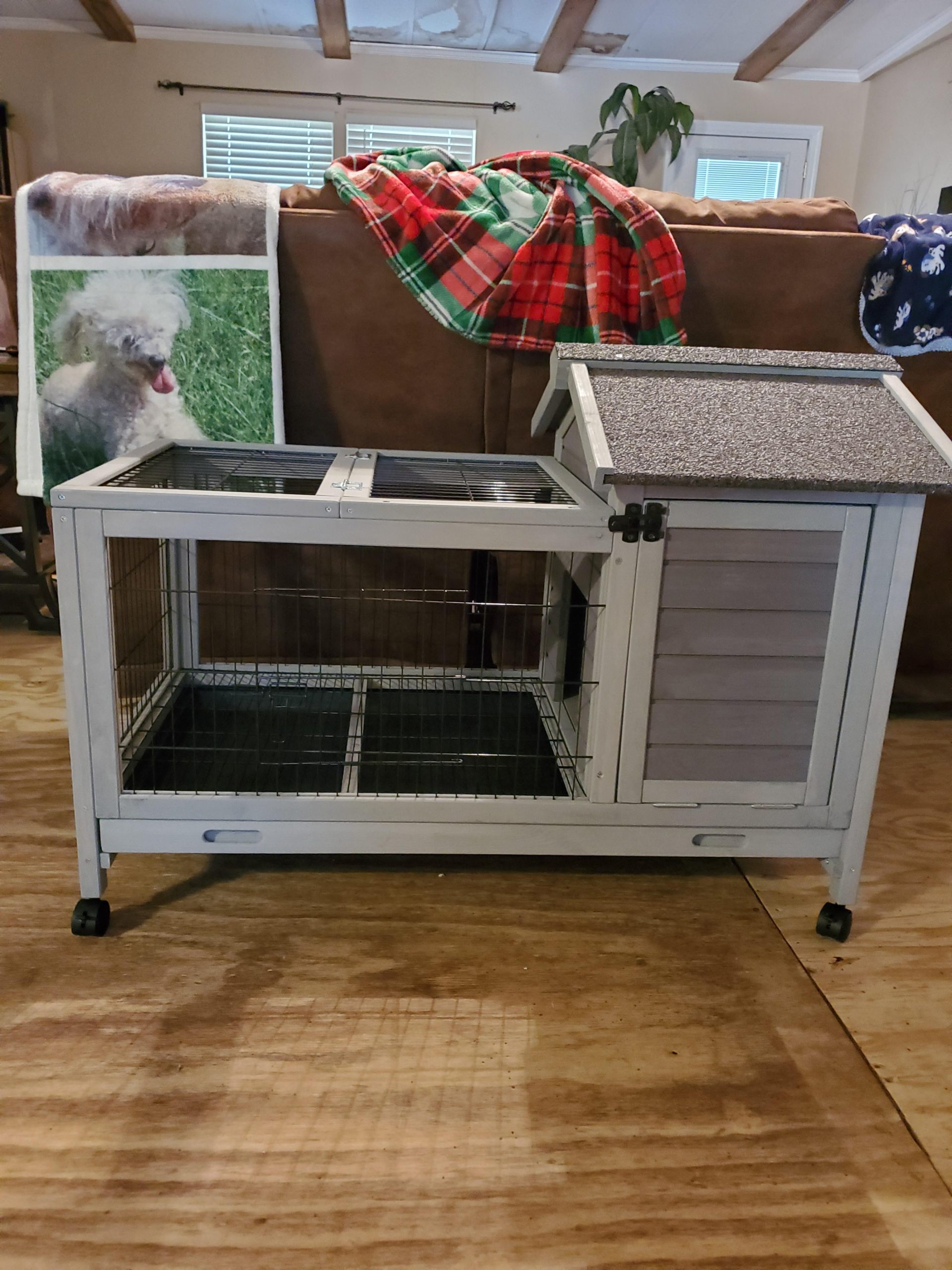 Aivituvin Outdoor Rabbit Hutch, Wooden Bunny Cages Indoor with Deeper Leakproof Tray - Upgrade with Metal Wire Pan customer photo 2