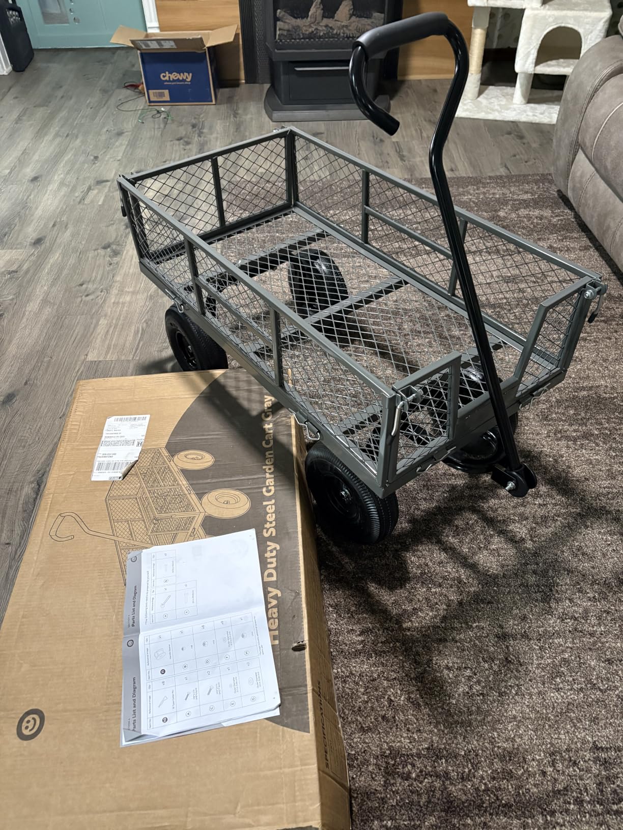VIVOHOME Heavy Duty 880 Lbs 4.5 Cu Ft Mesh Steel Garden Cart Utility Wagon | Removable Sides and 4.10/3.50-4
