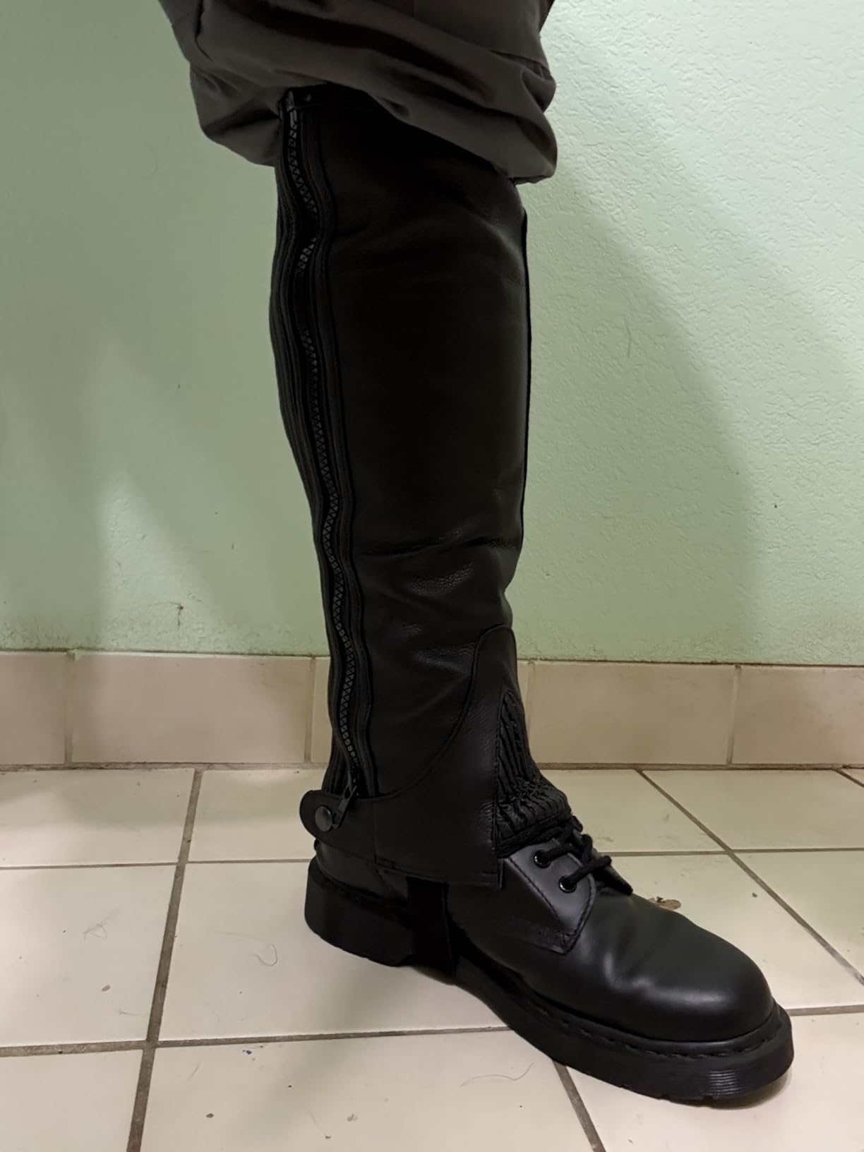 Unisex Adult Top Grain Cow Hide Leather Half Chaps Black and Brown customer photo 2