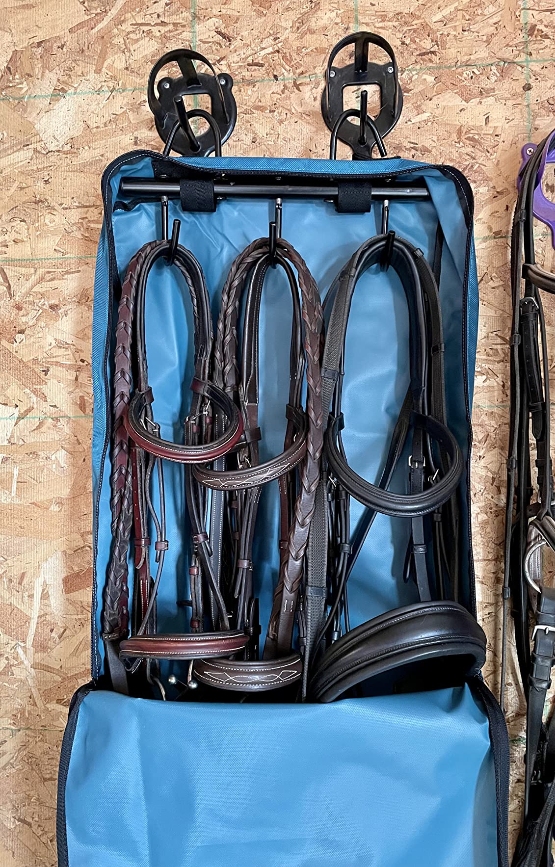 Harrison Howard Bridle/Halter Bag - Waterproof 600D Horse Tack Storage, Hanging Organizer with Multi-Hook Design, Protects Bridles & Reins-Teal customer photo 2