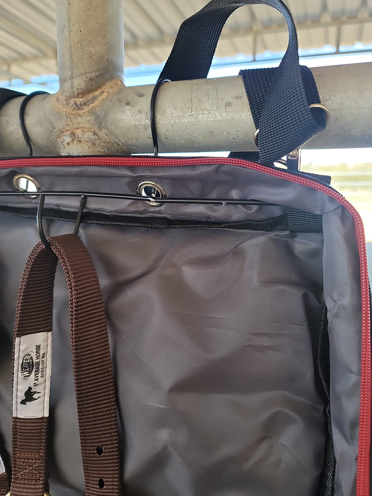 Horse Bridle Bag with 3 Prong Tack Rack for Halters, Bridle, Harness, Equestrian Reins (Wine Red) customer photo 1