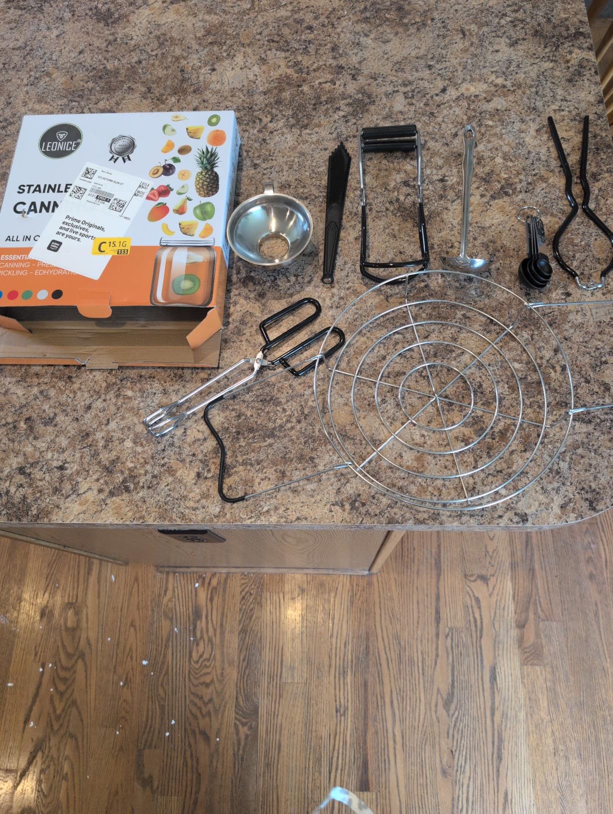 Canning Supplies Starter Kit, Stainless Steel Canning Set Tools: Rack, Ladle, Measuring Spoons, Funnel, Tongs, Jar Lifter, Lid Lifter & Accessories for Canner/Pot, Beginner, Home Canning Kit - Black customer photo 1