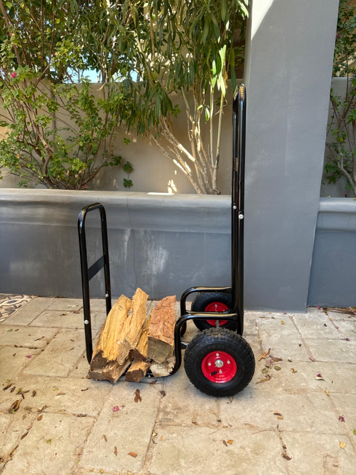 Goplus Firewood Cart with Wheels, Outdoor Indoor Rolling Fire Wood Log Cart with Pneumatic Rubber Tiers, 220 LBS Load Capacity Heavy Duty Steel Wood Storage Hauler, Log Holder Rack for Fireplace customer photo 2