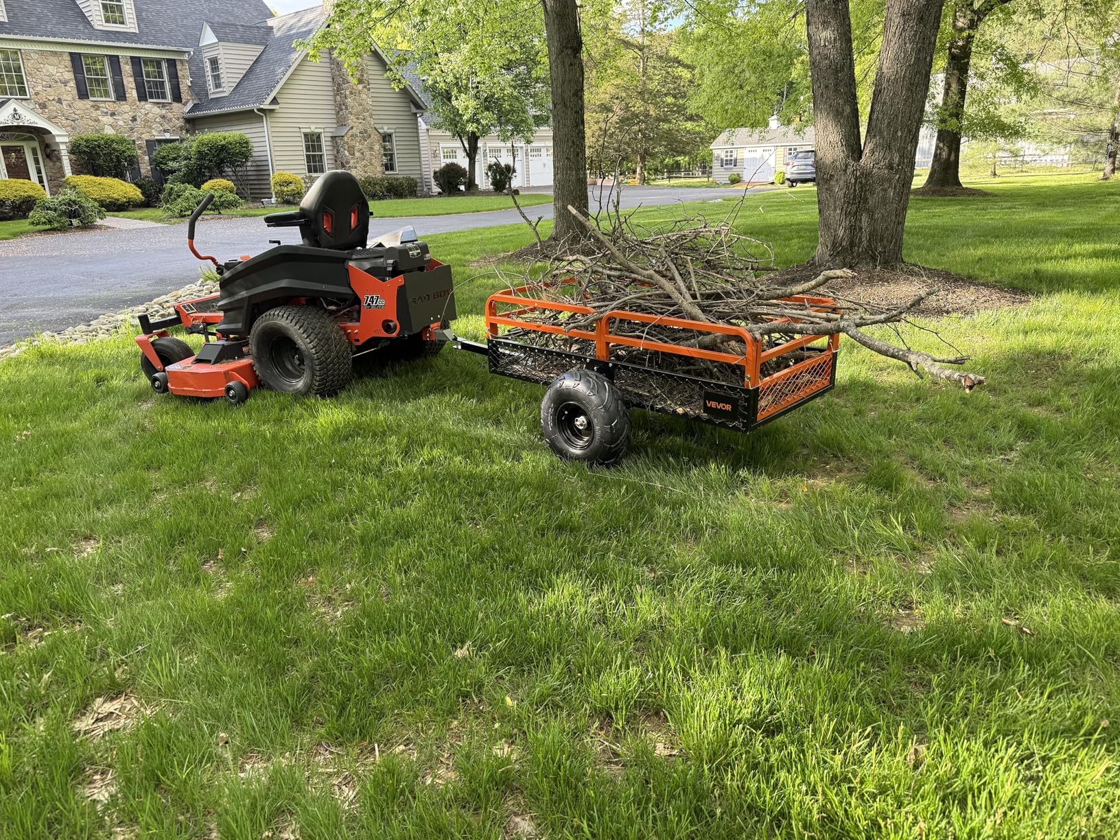 VEVOR Heavy Duty ATV Trailer Steel Dump Cart, 750 lbs 15 Cubic Feet, Garden Utility Trailer Yard Trailers with Removable Sides for Riding Lawn Mower Tractor customer photo 2