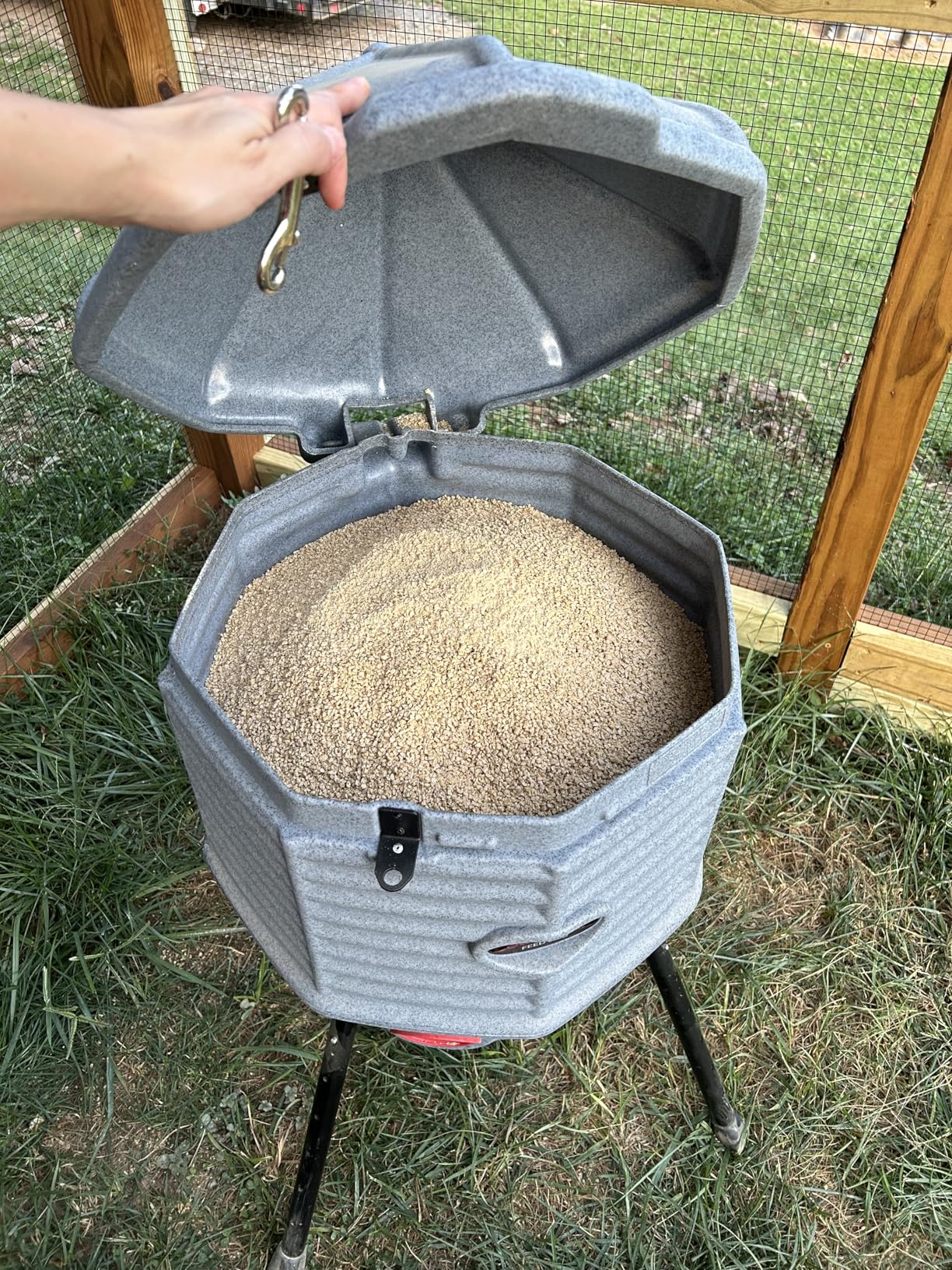 CoopWorx Poultry Feeder - 80 lb Capacity - Adjustable Height - UV Stable - Weather Resistant - 8 Feed Ports - Silo Shaped Design - Rust-Proof - Intended for Chickens/Ducks/Turkeys - Made in USA customer photo 1