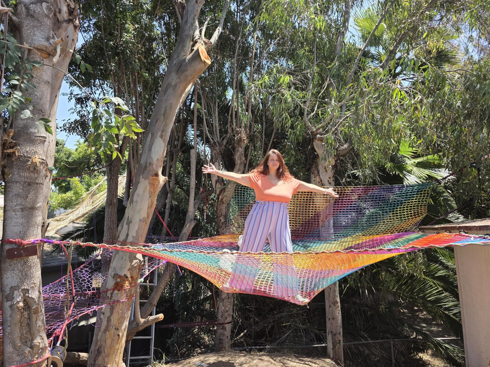 Climbing Net for Kids - 9.9FT x 9.9FT Double Layers Heavy Duty Playground Safety Net, Climbing Cargo Net for Tree House Tree Fort, Back Yard, Jungle Gyms, Monkey Bar Security Mesh (Black) customer photo 1
