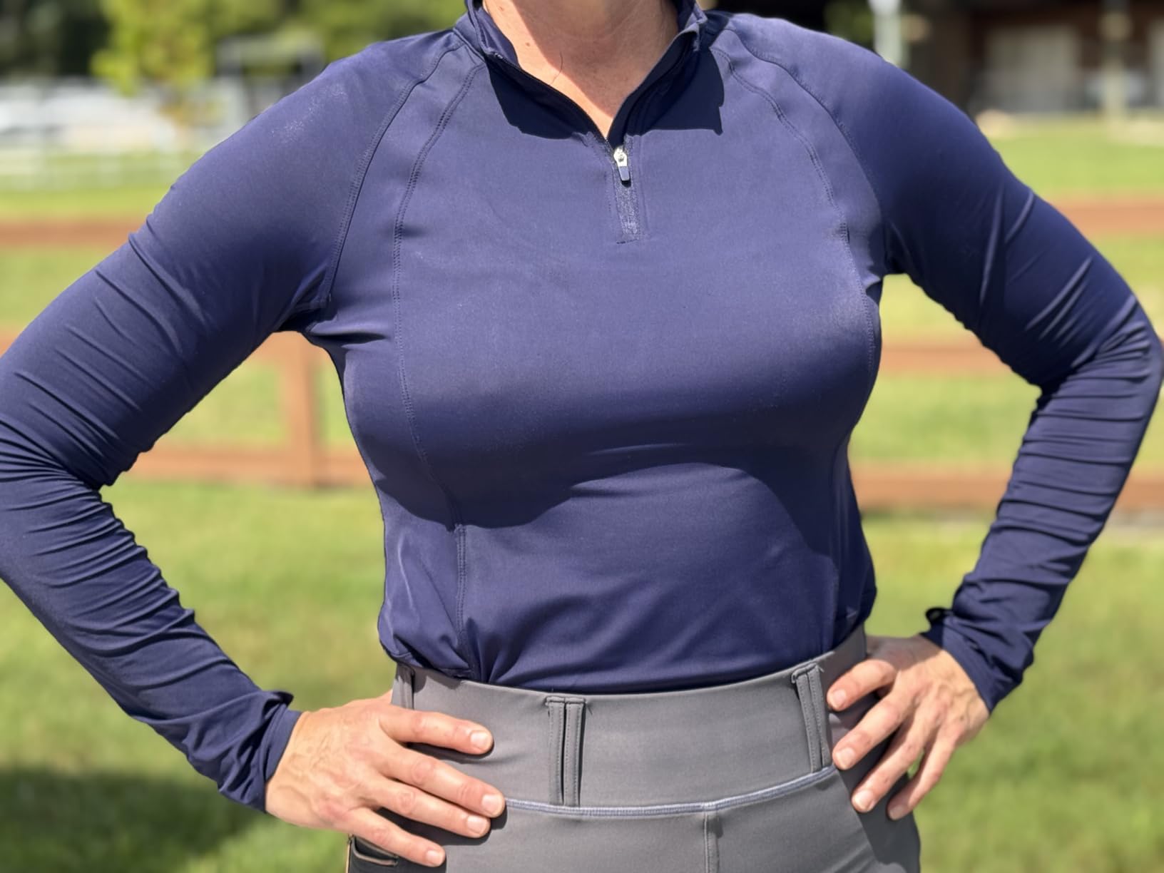 Harrison Howard Women's Long Sleeve Riding Top with Half Mesh Arms, UPF 50+ Quick-Dry Summer Shirt with Stylish Neckline customer photo 2