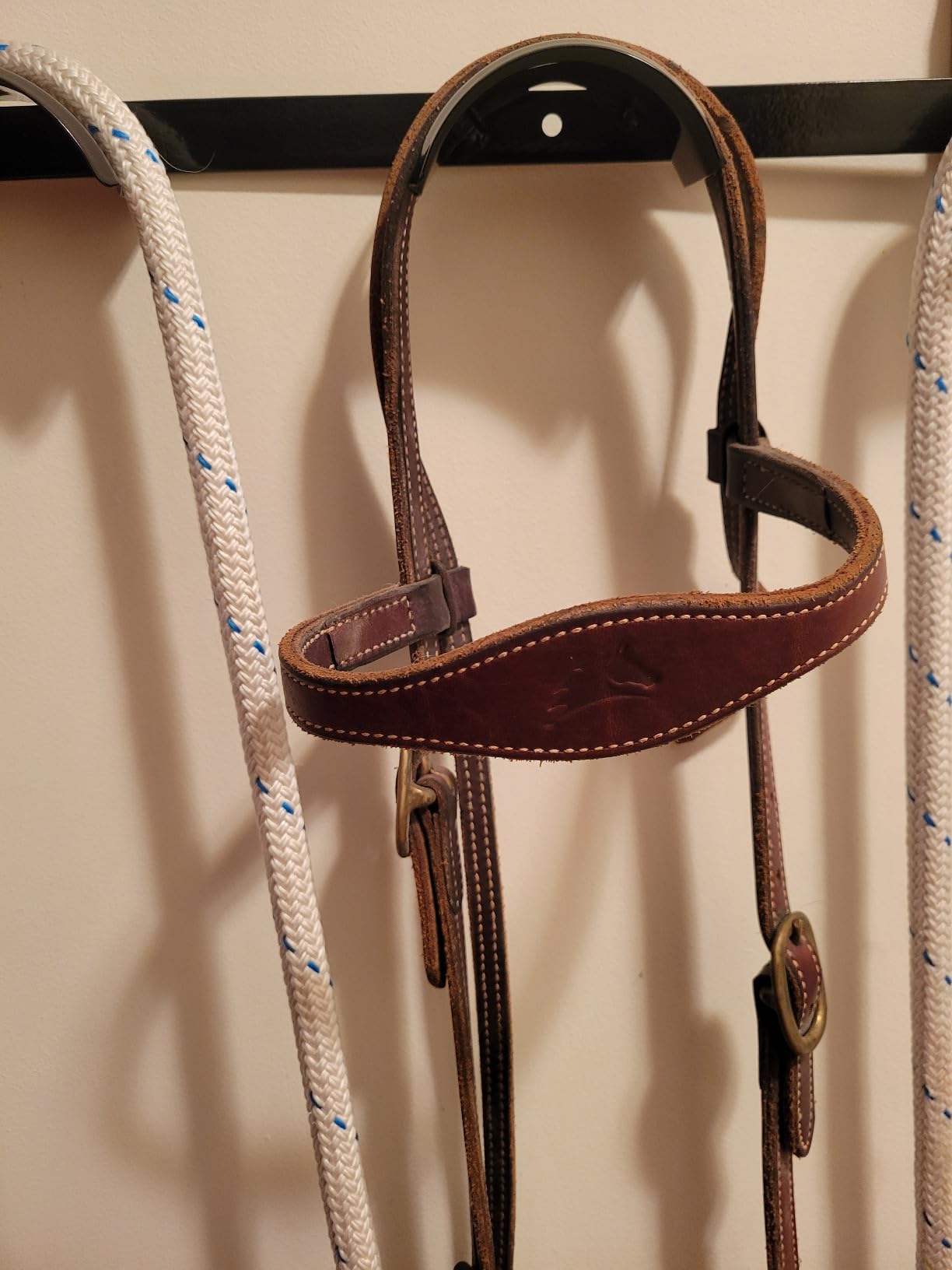 Aliceset 2 Pcs Horse Bridle Rack Wall Mount Metal 5 Spot Bridle Rack Horse Tack Organizer Rounded Tack Hook Space Saving Storage for Barn Room Halter Headstall Supplies Black customer photo 1