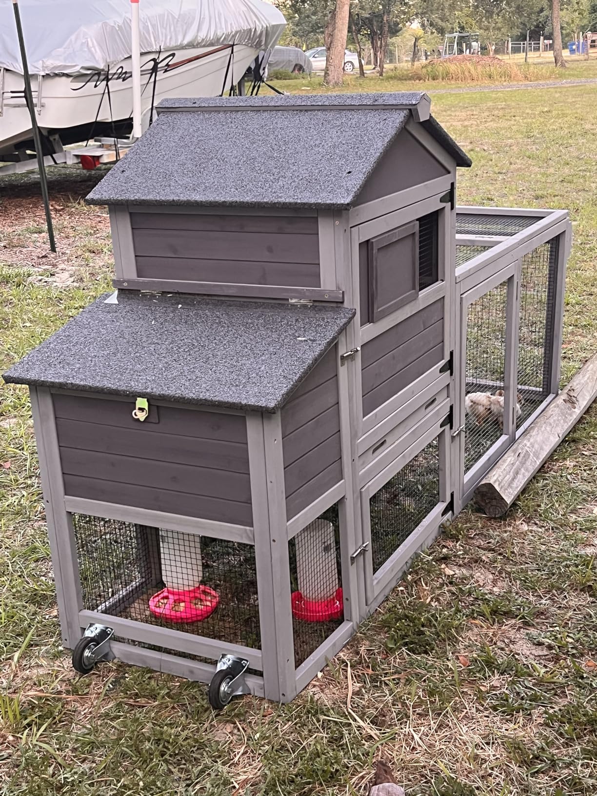 Mobile Chicken Coop for 6-8 Hens, All-Steel Frame Hen House with Wheels Portable Poultry Cage, Metal Run & Nesting Box Duck Coop Large customer photo 2