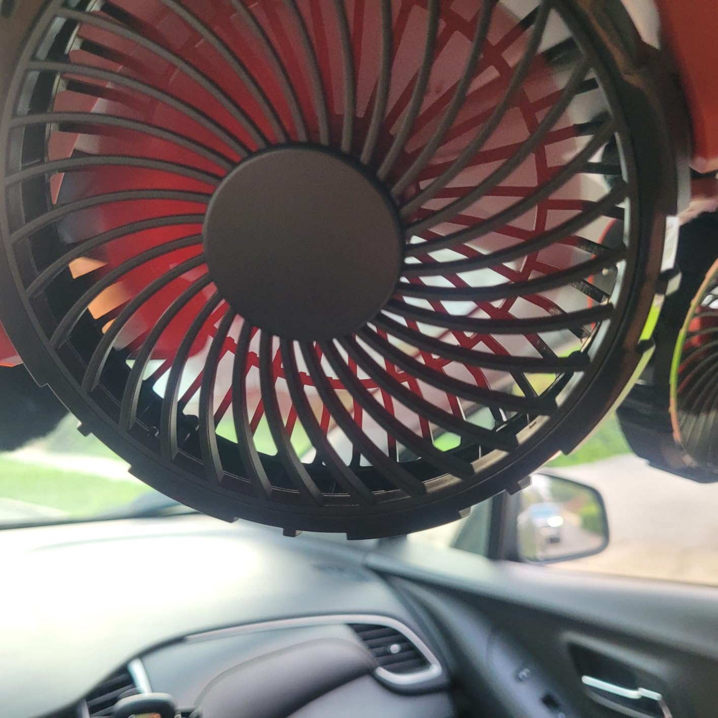 Car Fan Battery Powered Visor Back Seat Roof Handles, Portable Clip On Fan for Car Rechargeable for SUV Van RV Pickup Truck Camping Desk Bed Stroller Baby Crib, Quiet 360 Rotation(Yellow) customer photo 2