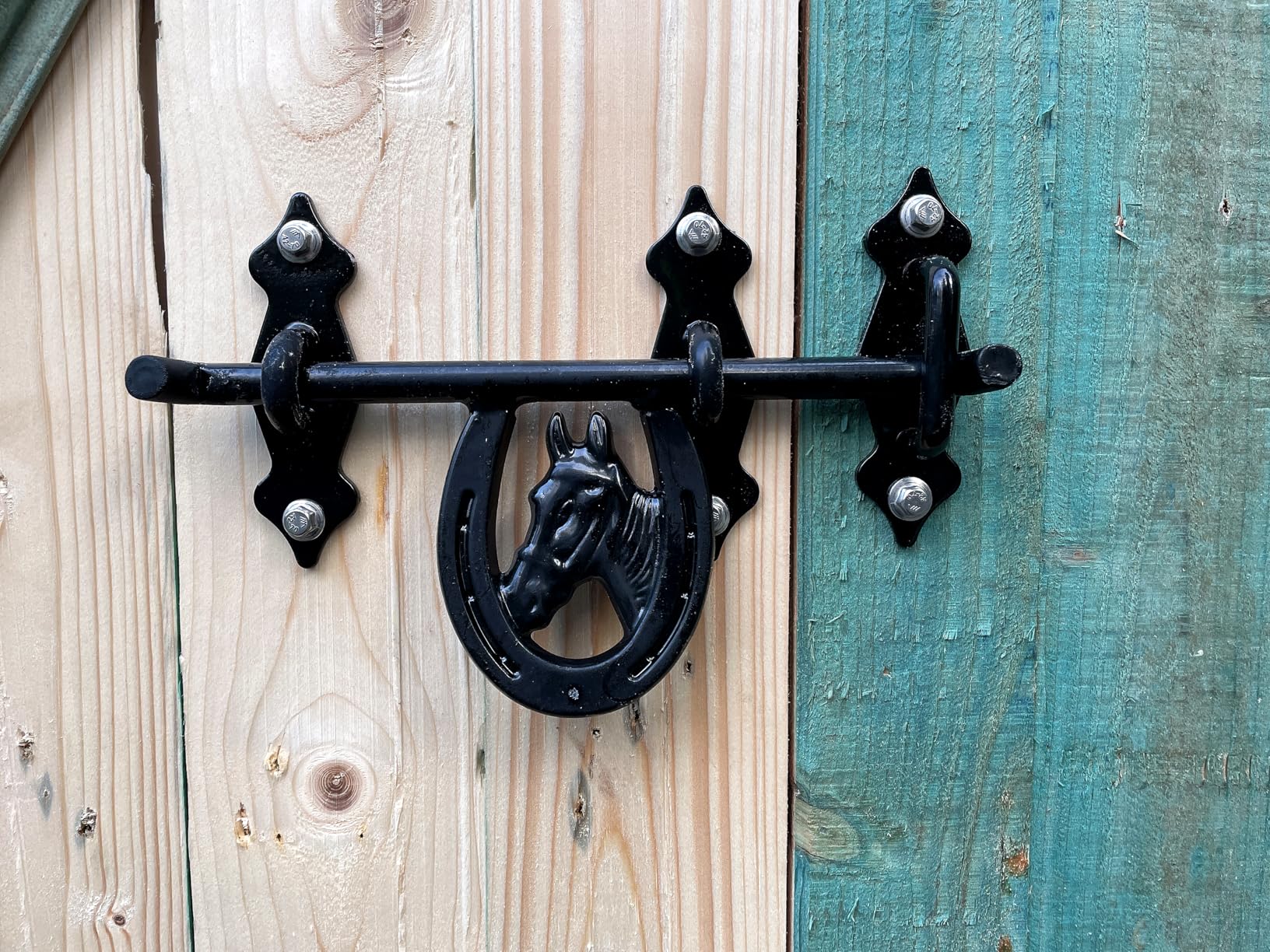Heavy Duty Horseshoe Barn Door Latch, Stall Door Latch, Powder Coated Black, Hardware Included customer photo 1
