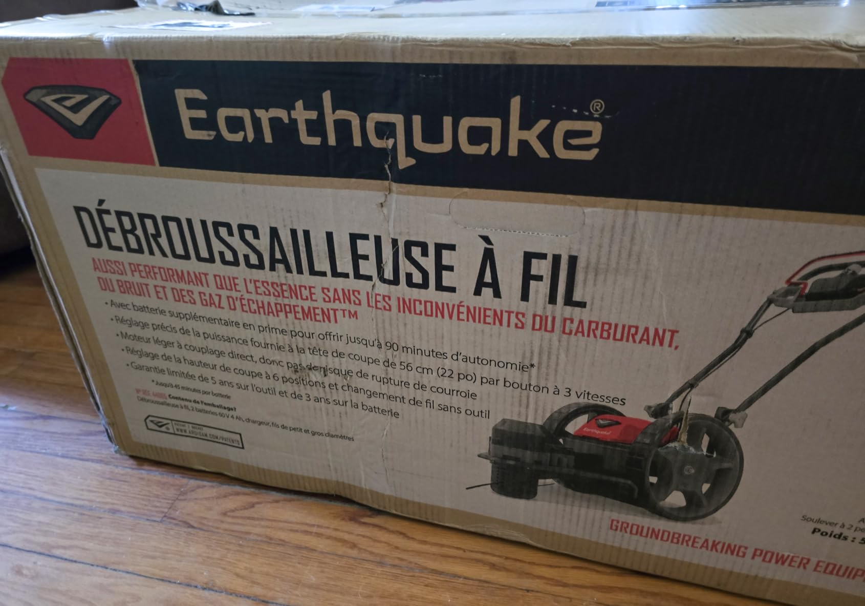 Earthquake 60V Walk Behind String Mower, Includes Two 4Ah Batteries, 22