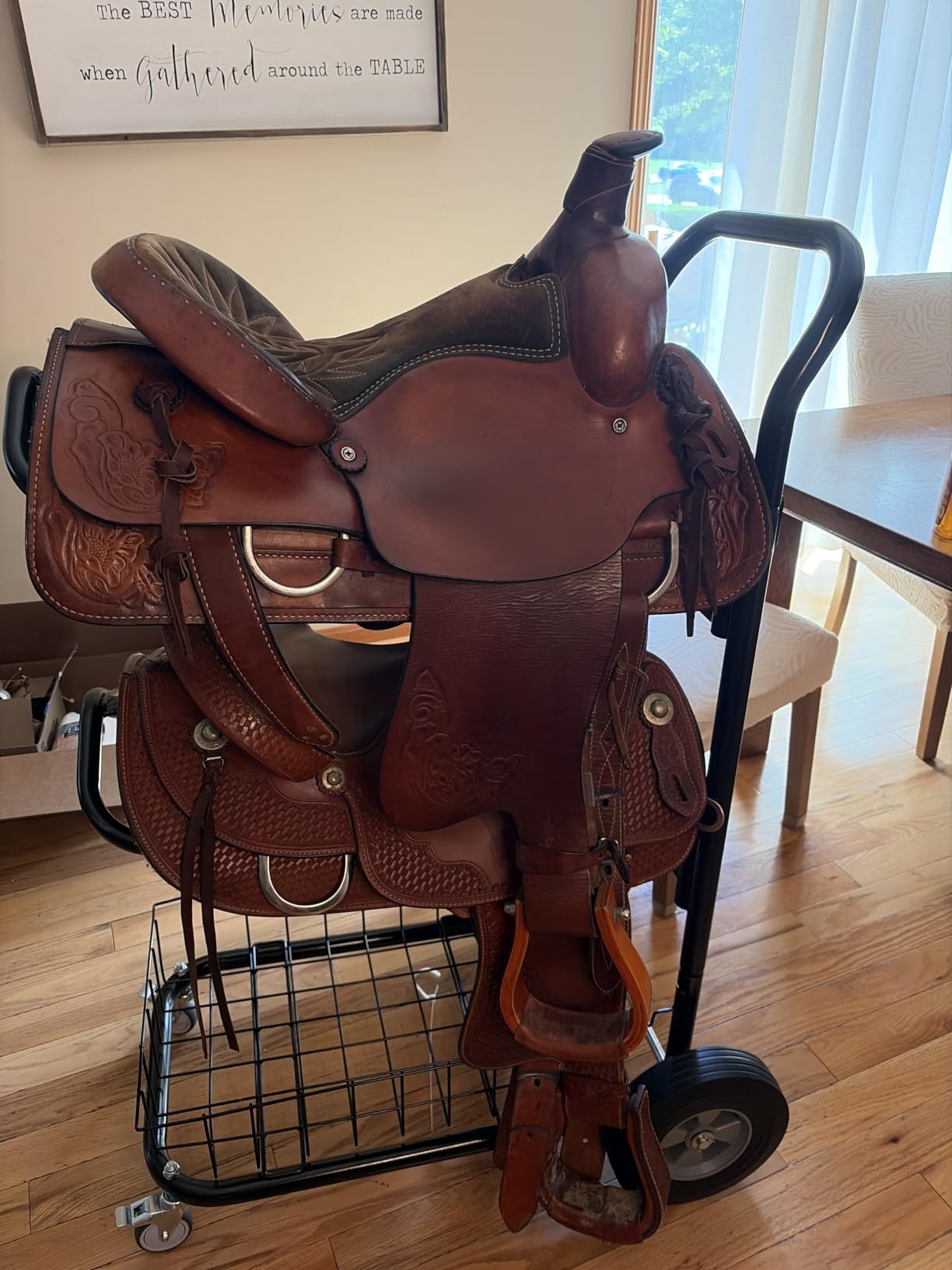 Homestead 220 Lbs Rolling Saddle Rack Cart with Basket - Heavy Duty Saddle Stand for Western Horse Gear, Organizers and Storage for Tack Room, Bridle, Horse Lovers, Cowboy - 3 Tier Saddle Rack Carts customer photo 1