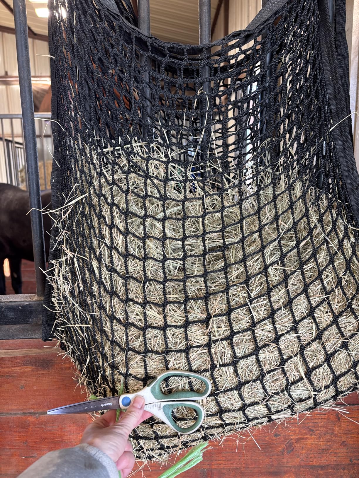 2 PCS Slow Feed Hay Net for Horses, Large Capacity Hay Bags for Horses Goats Sheep Donkey Trailer Full Day Feeding, Easy to Fill and Hang, Black, 35 x 31 Inch customer photo 1