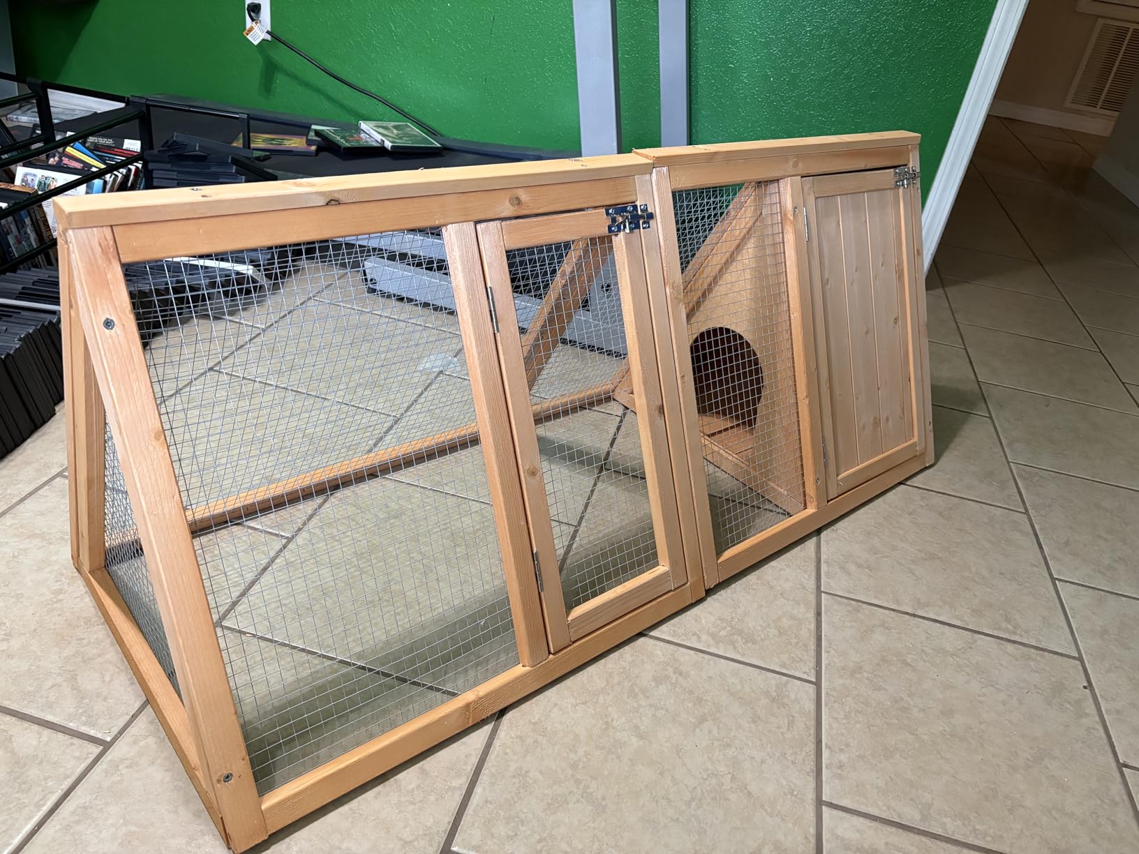 Rabbit Hutch Outdoor Chicken Coop Wooden A-Frame Small Animal Cage Quail Cage w/Chicken Run & Ventilated Wire Fence Suitable for Garden Backyard Farms 47 x 18 x 19.5 in (Grey) customer photo 1