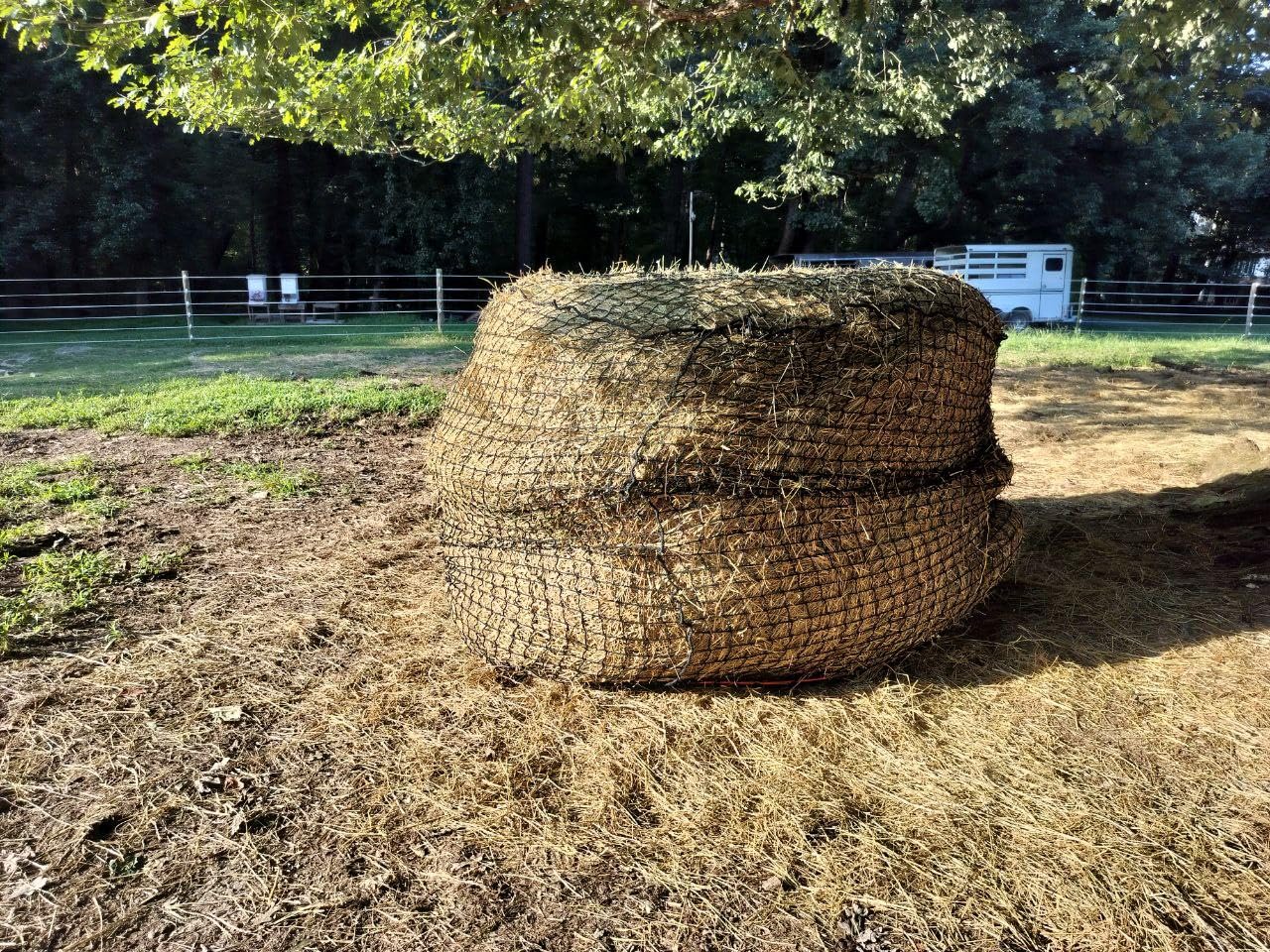 5x5 ft Round Bale Hay Net for Horses - 2 Inch Hole Slow Feeder - Knotless Mesh Design - Easy to Put On Over Bales customer photo 2