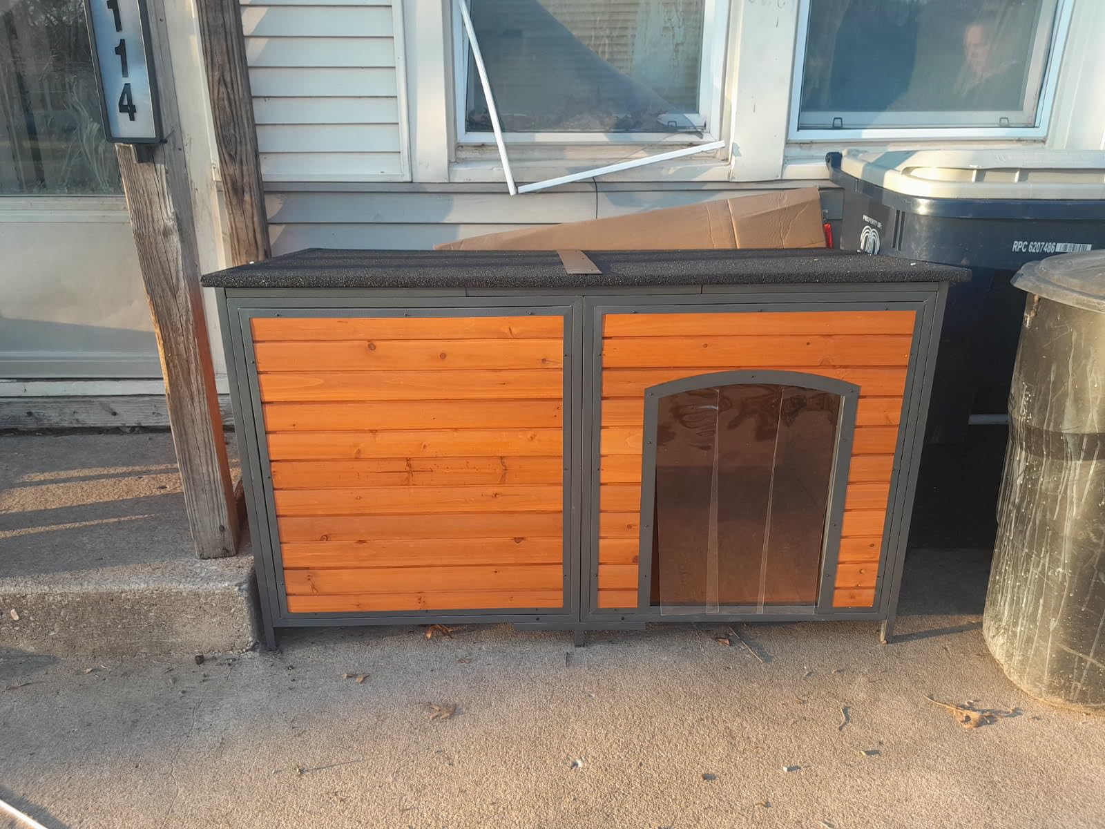 Insulated Dog House Outdoor Weatherproof, Wooden Warm Houses with Upgrade Anti-Chewing Iron Frame Dog Shelter for Puppies customer photo 1