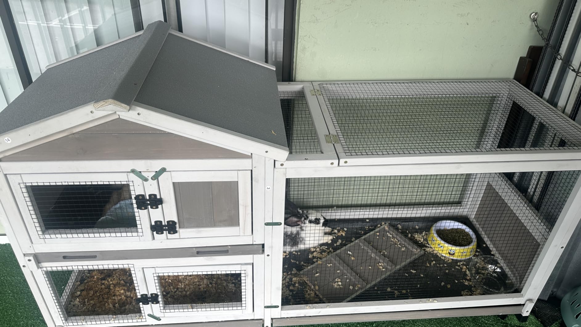 PetsCosset Rabbit Hutch Outdoor Indoor Bunny Hutch with Run 2-Story Large Rabbit Cage on 6 Wheels, 3 Leak Proof Trays, Ramp, Waterproof Roof for Small to Medium Animals, Expandable Design customer photo 2