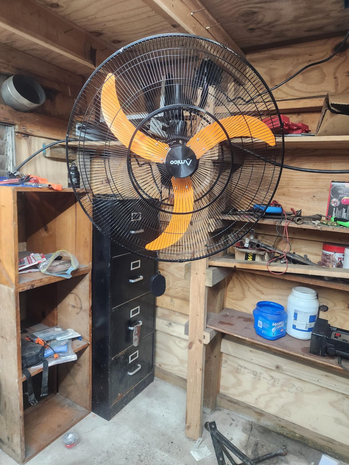 Amico 24 Inch Wall Mount Fan with Remote, 8-Speed DC Motor, Oscillating Fan | 9000 CFM High Velocity, IP44 Waterproof Industrial Wall Mounted Fan for Garage, Patio, Porch, Outdoor, ETL Listed customer photo 1