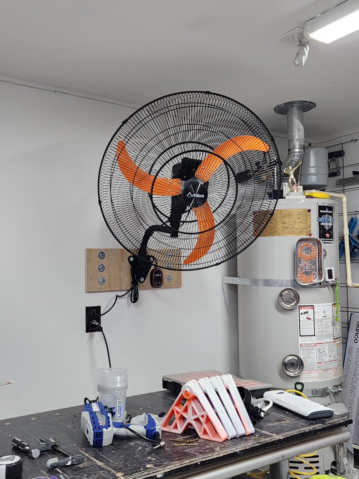 Amico 24 Inch Wall Mount Fan with Remote, 8-Speed DC Motor, Oscillating Fan | 9000 CFM High Velocity, IP44 Waterproof Industrial Wall Mounted Fan for Garage, Patio, Porch, Outdoor, ETL Listed customer photo 2
