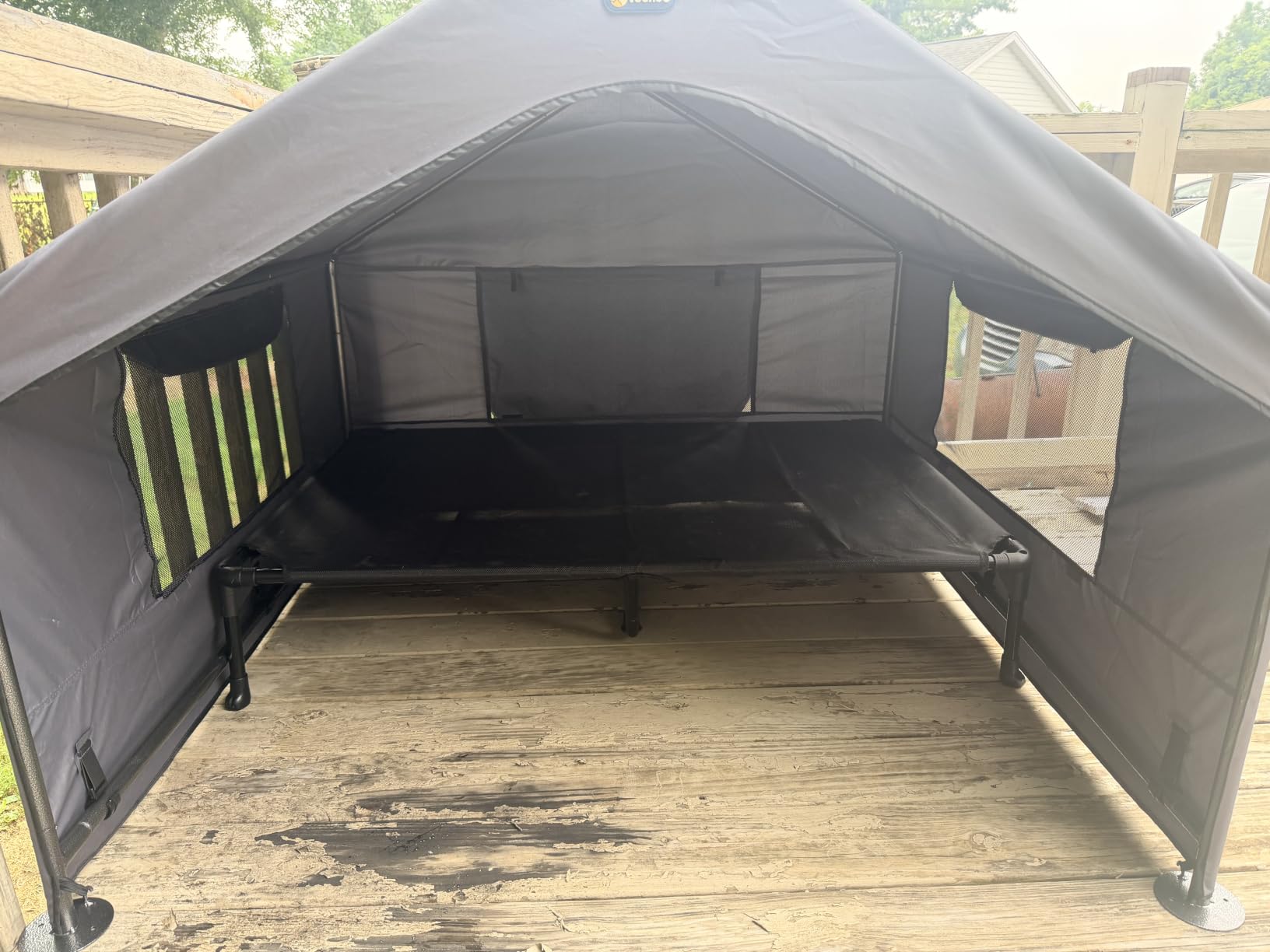 Veehoo Extra Large Dog House Outdoor with Elevated Dog Bed, Outside Dog Tent 4.1' x 4.1' x 3.3', Weatherproof Dog Shade Shelter and Raised Bed Combo for Pets or Stray Animals, Grey customer photo 1
