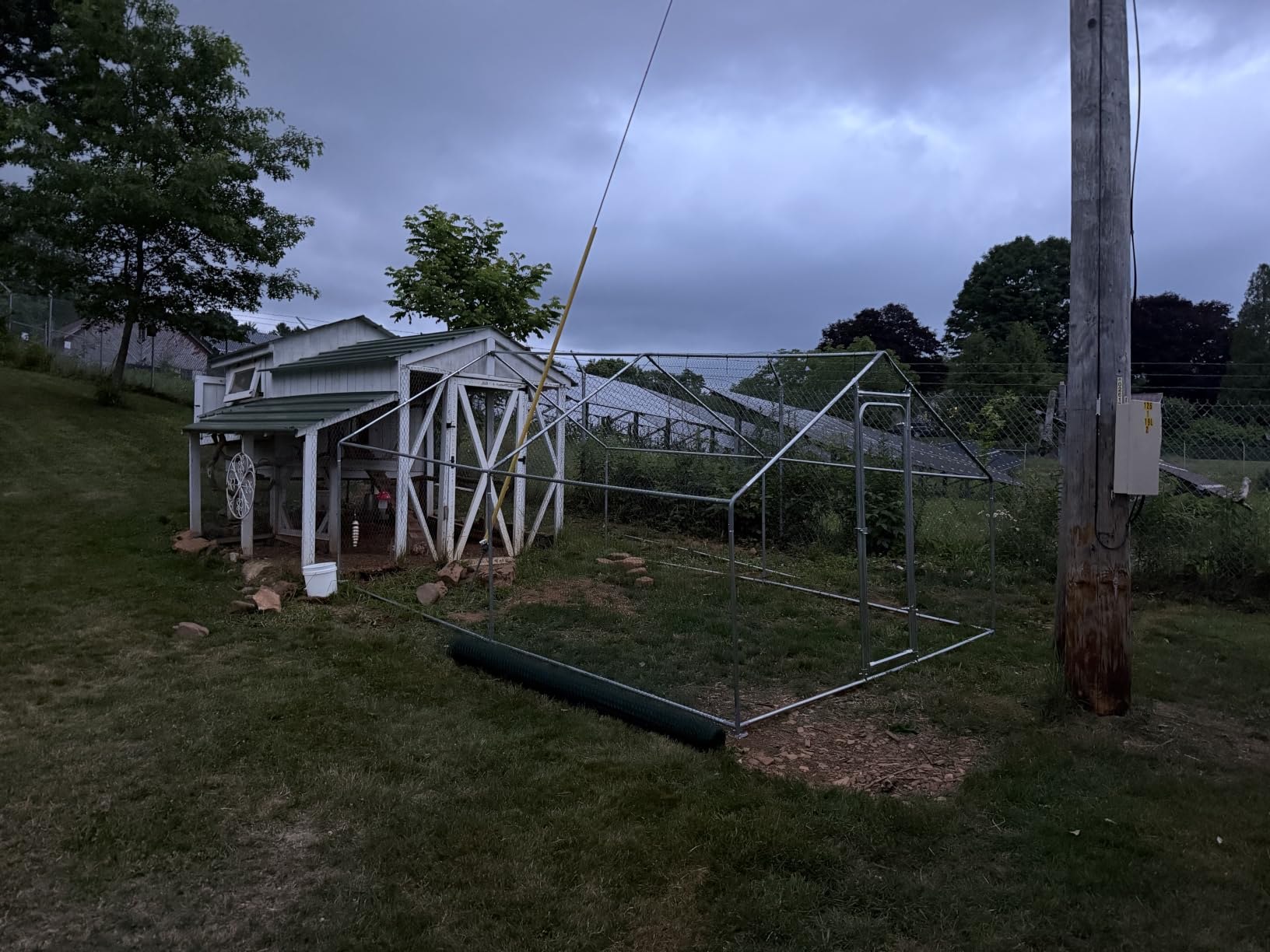 Large Metal Chicken Coop with Roosting Perch and Cover | Spire roof outdoor walk-in cage with waterproof UV-resistant cover, 19.7' x 13.1' x 6.4' space for chickens and rabbits customer photo 2