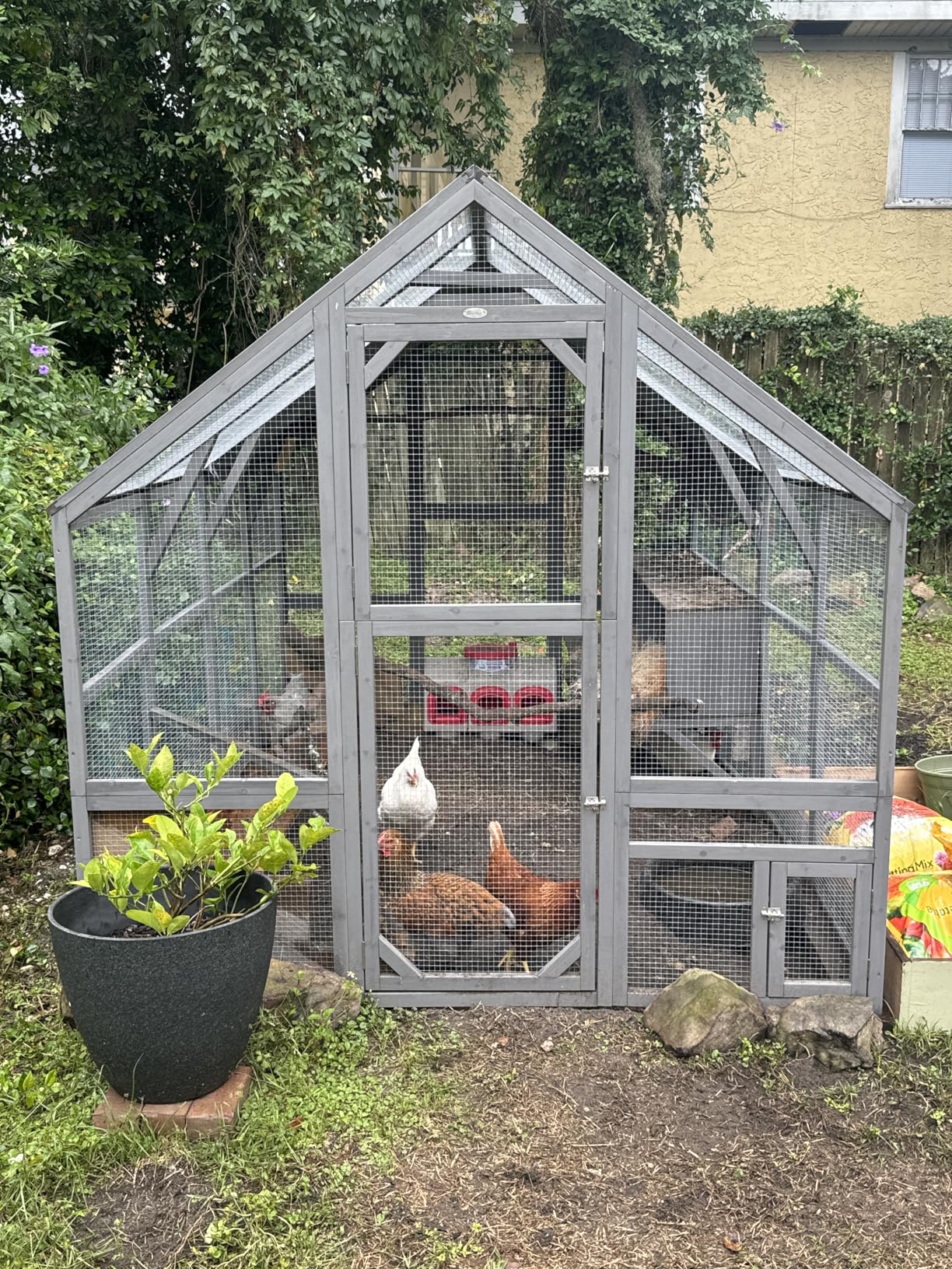 PawHut Large Wooden Chicken Coop for 8-10 Hens, Walk-in Chicken Run with Waterproof Cover, Nesting Boxes and Perches, Outdoor Poultry Cage Rabbit Hutch for Backyard, 83