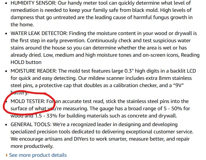 General Tools MMD4E Moisture Meter for Wood, Walls & Water Leak Detection | Pinless wood moisture meter for drywall & walls. Detects mold & humidity. Water leak detector for home moisture testing. customer photo 1