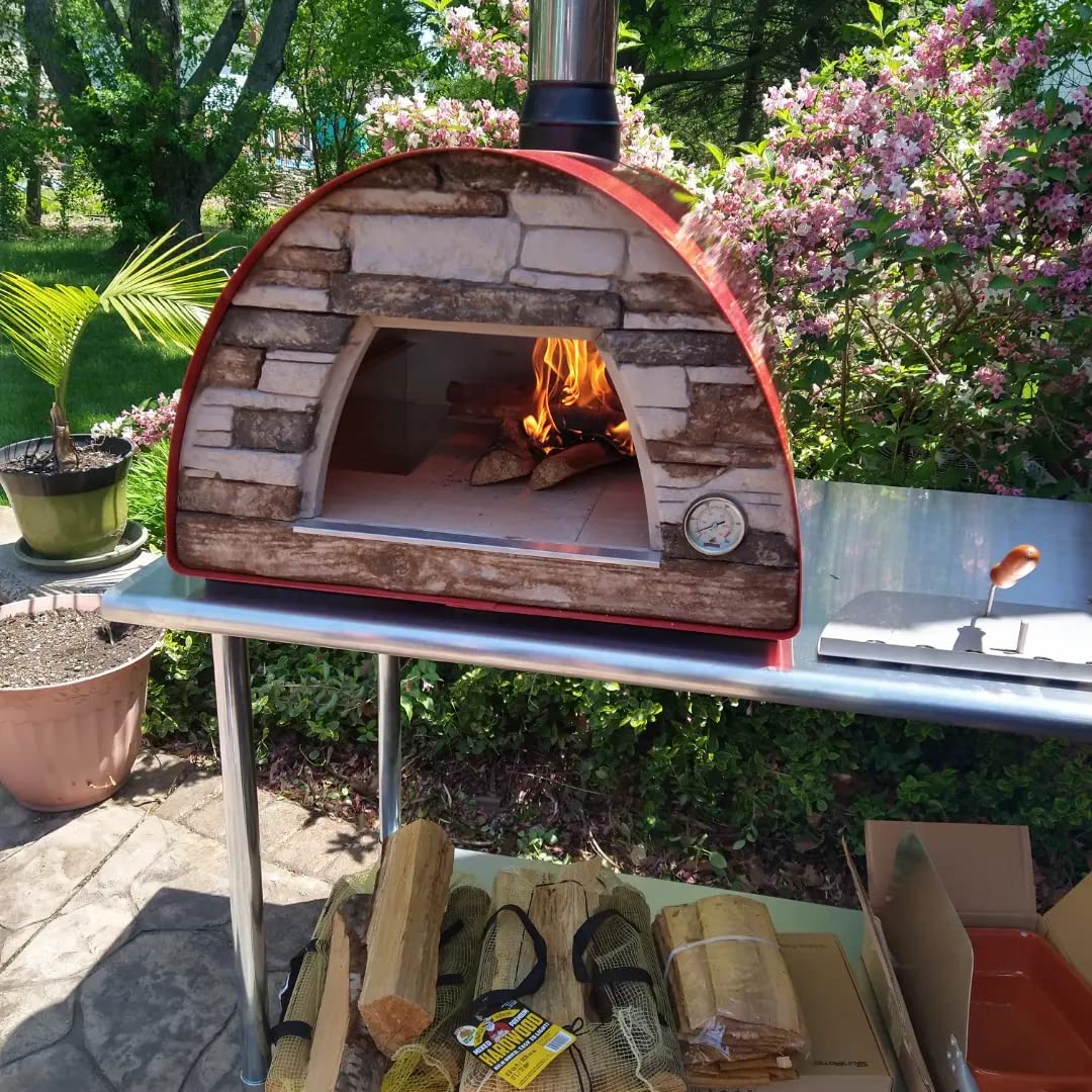 Maximus Red Wood-Fired Portable Outdoor Pizza Oven, Handmade in Portugal, Stainless Steel Chimney, Pizza Peel, Thermometer, Extra Floor Tile & Baking Dish Included customer photo 2