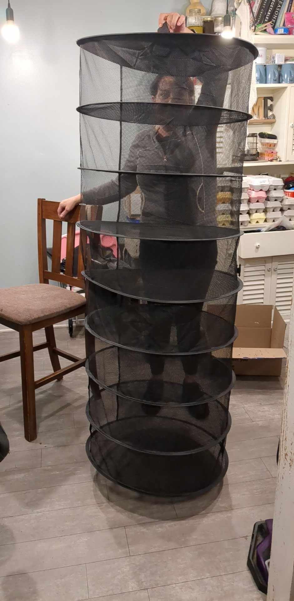 Herb Drying Rack Hanging, 8 Layer Collapsible Mesh Dry Net Herb Dryer with S Hang Buckle and Storage Bag, Black (Diameter 60 cm) customer photo 1