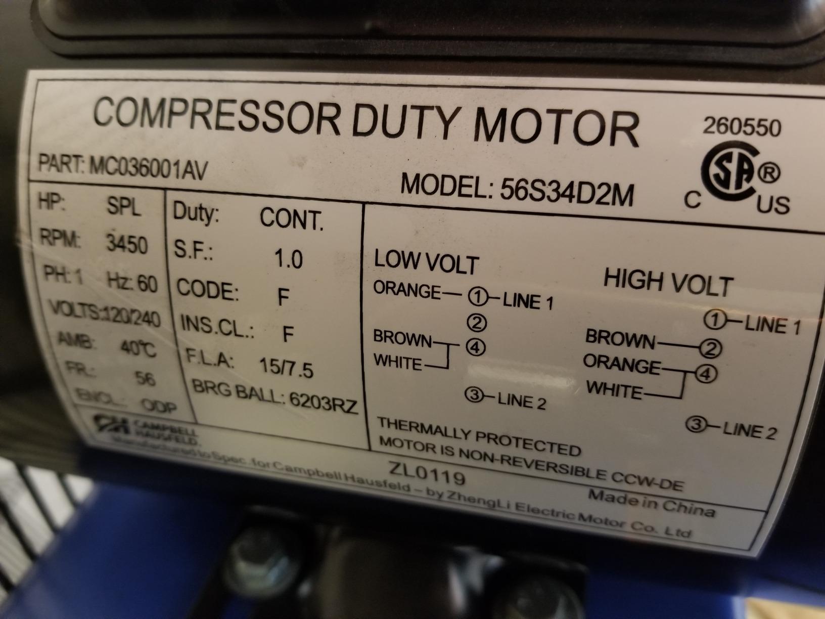 Campbell Hausfeld 60 Gallon Vertical Air Compressor, 230V, 3.7 HP, 175 PSI customer photo 2