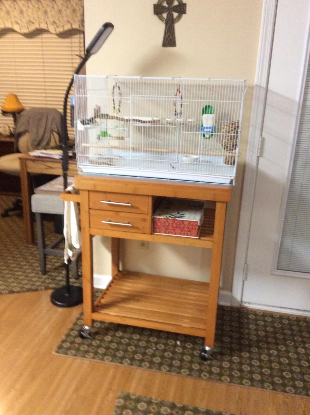 HOMCOM Bamboo Kitchen Island on Wheels with 2 Storage Drawers, Bamboo Tone | Open Shelves, Utility Trolley Cart, Butcher Block Island customer photo 1