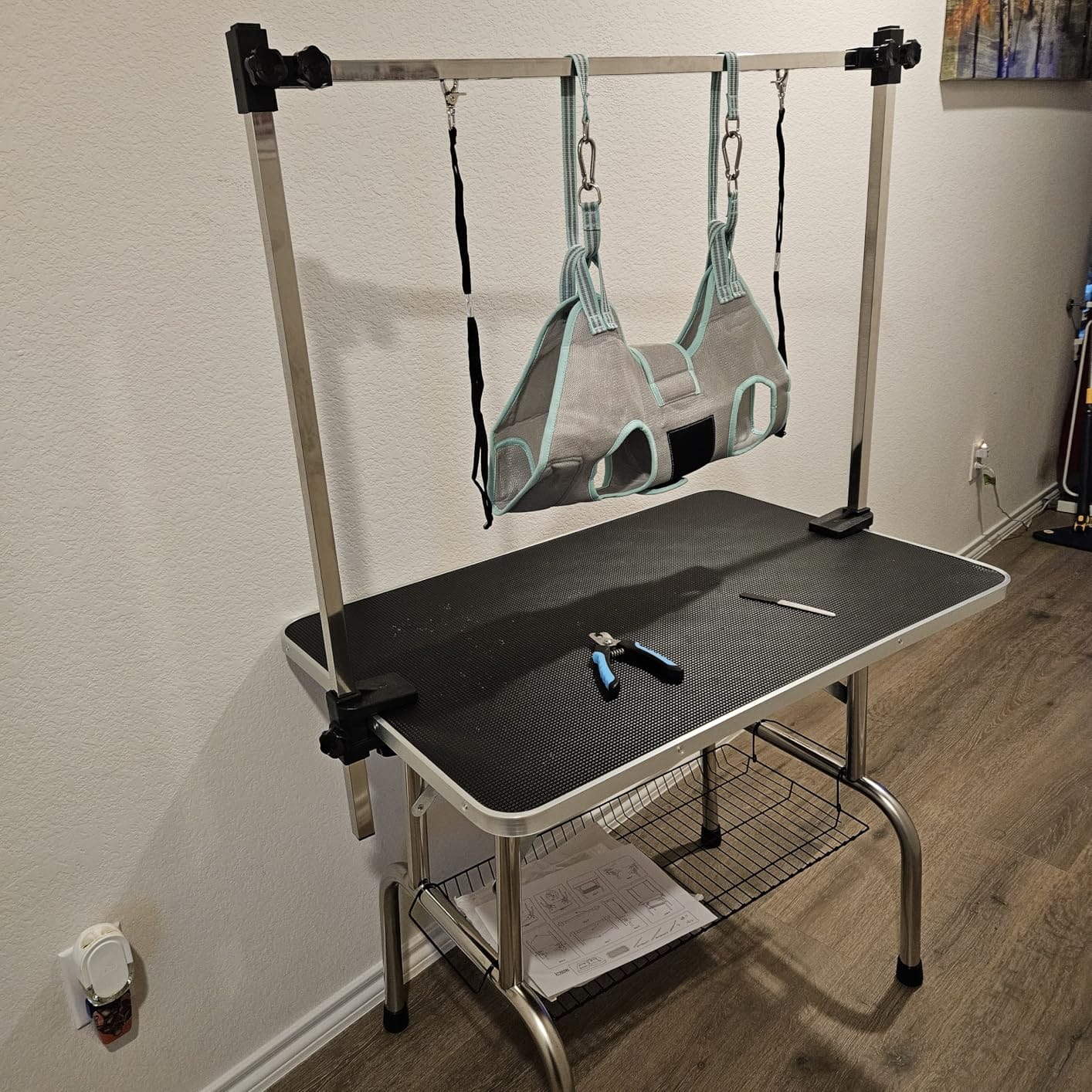 Lyromix 46''Large Dog Grooming Table, Adjustable Cat Drying Desktop with Arms, Nooses, Mesh Tray, Foldable Pet Station at Home, Maximum Capacity Up to 330Lb, 46inch, Black, 46in customer photo 1