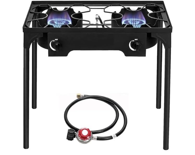 Bonnlo 2 Burner Outdoor Portable Propane Stove Gas Cooker, Heavy Duty Iron Cast Patio Burner with Detachable Stand Legs for Camp Cooking (2-Burner 150,000-BTU) customer photo 1