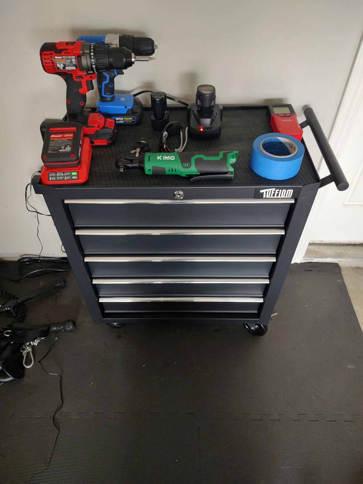 TUFFIOM 5-Drawer Rolling Tool Chest w/Drawers & Lock, Tool Storage Cabinet with Lockable Wheels, Top Cushion & Drawer Liners customer photo 2