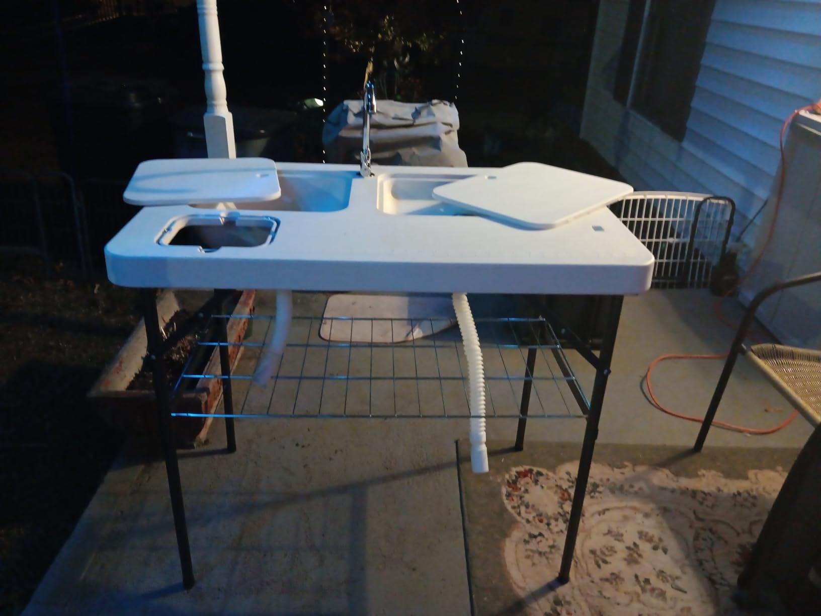 Folding Portable Camping Sink Table with Sink Faucet, Drainage Hose & Grid Rack, White customer photo 2