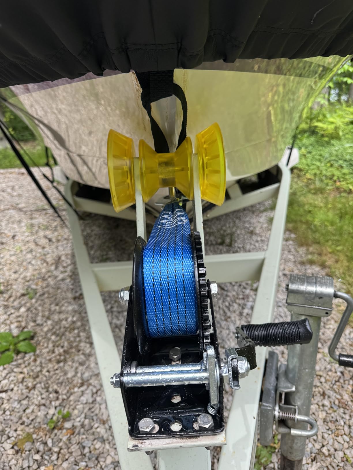 1600lbs Heavy Duty Boat Trailer Winch with 26FT Strap, 2-Way Ratchet & 4:1 Gear Trailer Winch, Portable Hand Crank Winch customer photo 2