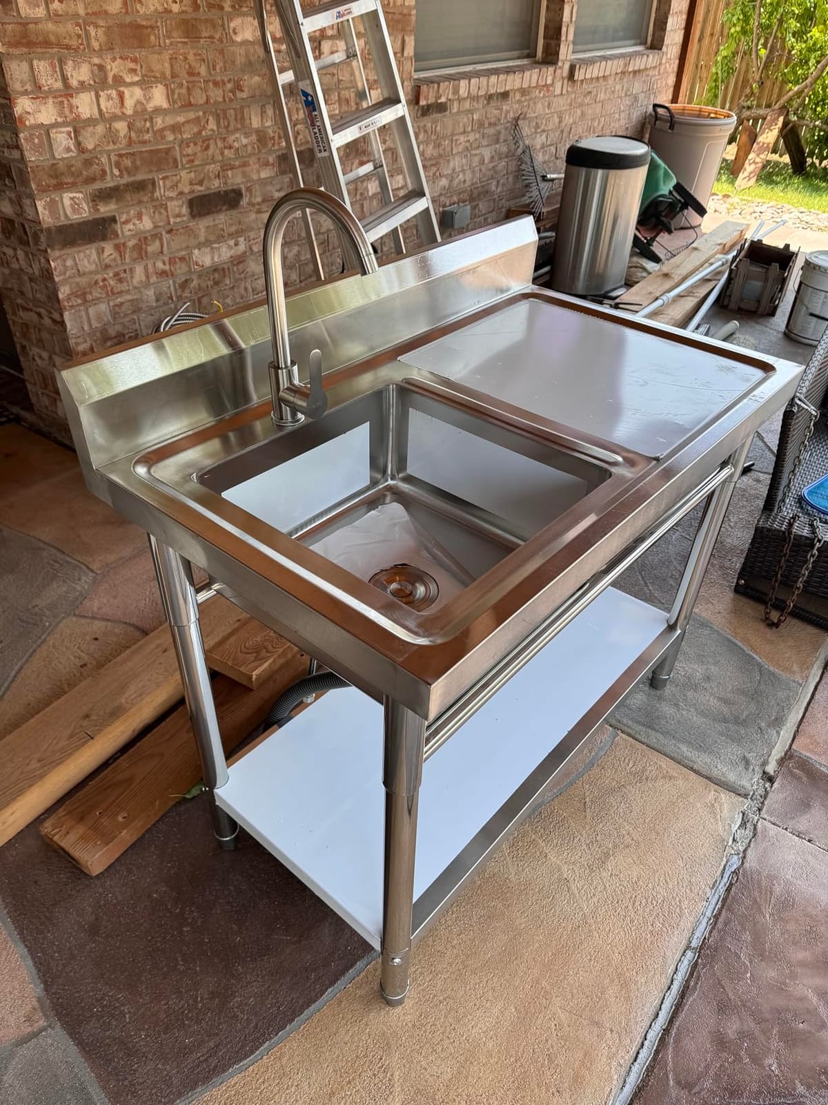 Utility Sink Freestanding Single Bowl Laundry Sink with Hot and Cold Water Plumbing Workbench & Storage Stainless Steel Sink for Kitchen and Bathroom Farmhouse Style, 39Inch, Metallic Gray customer photo 1