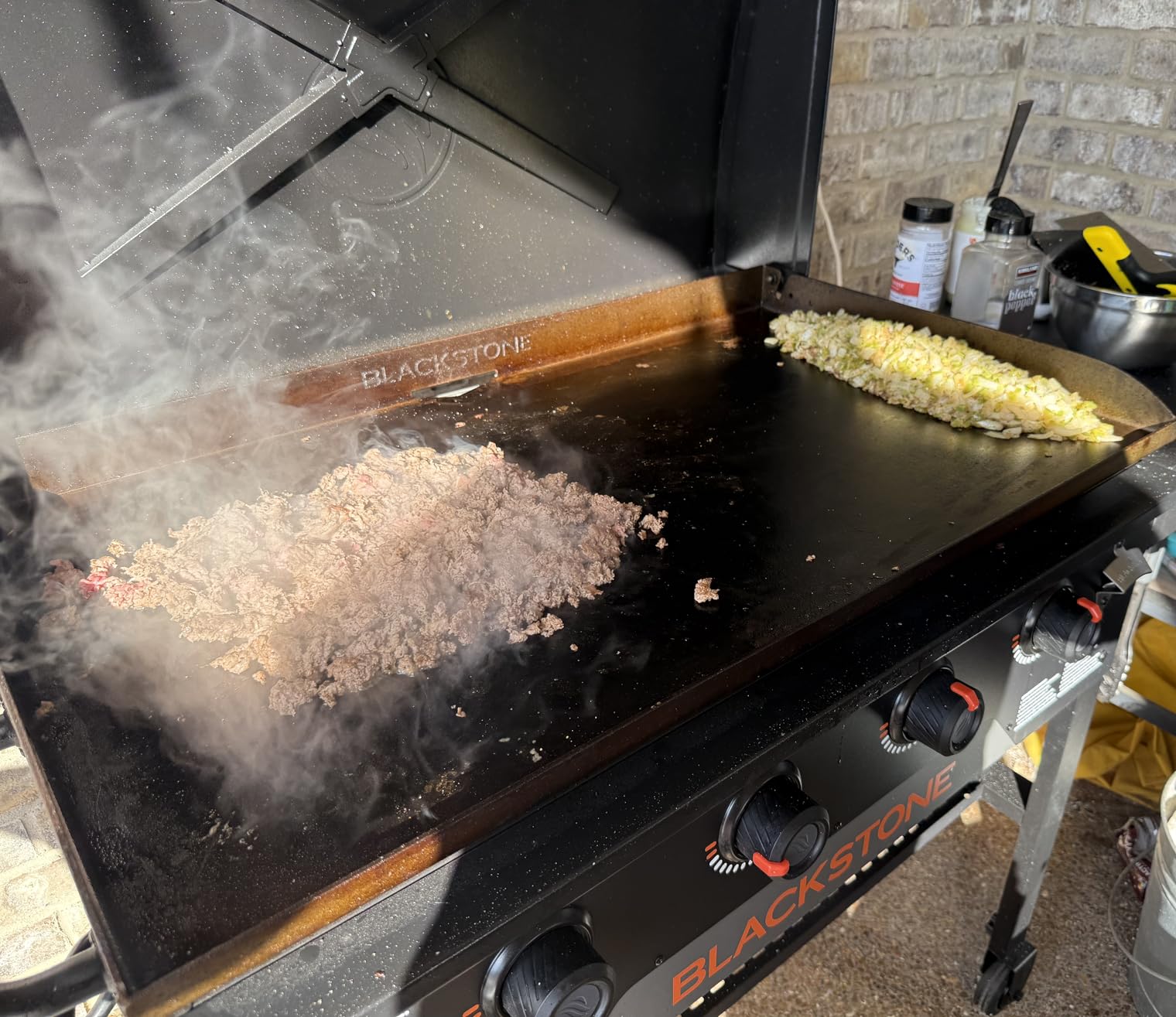 Original Portable Griddle with Built-in Hood, Black, 36 Inch | Powder Coated Steel, 4 Burner Propane Griddle, Extendable Side Shelf customer photo 1