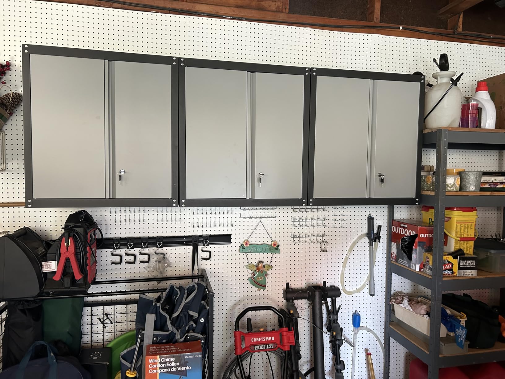 Steel Wall Cabinet, Heavy Duty Hanging Garage Storage Cabinet with Adjustable Shelf & Locking Doors, Wall Mounted Metal Garage Cabinet for Workshop, Utility Room, Shed, Black/Grey customer photo 1