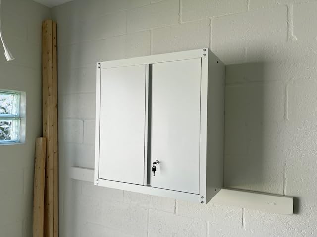 Steel Wall Cabinet, Heavy Duty Hanging Garage Storage Cabinet with Adjustable Shelf & Locking Doors, Wall Mounted Metal Garage Cabinet for Workshop, Utility Room, Shed, Black/Grey customer photo 2