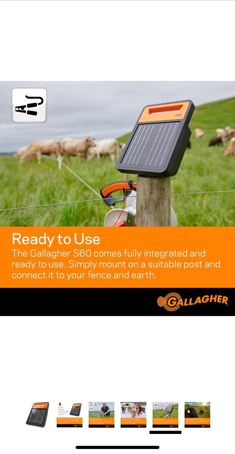 Gallagher S60 Solar Fence Charger | 0.6 Joule Electric Fence Energizer for Livestock, Poultry Netting, Gardens & Wildlife Exclusion | Powers Up to 6 Miles of Fence | Lithium Battery Technology customer photo 1